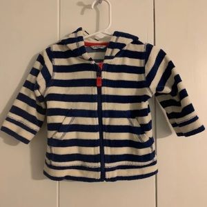 Mini Boden blue/white terry hoodie size 6-12 month